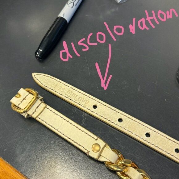 Damaged/ Store Return Miu Miu Beige Leather Aged Distressed Gold Chain Belt - Picture 2 of 6